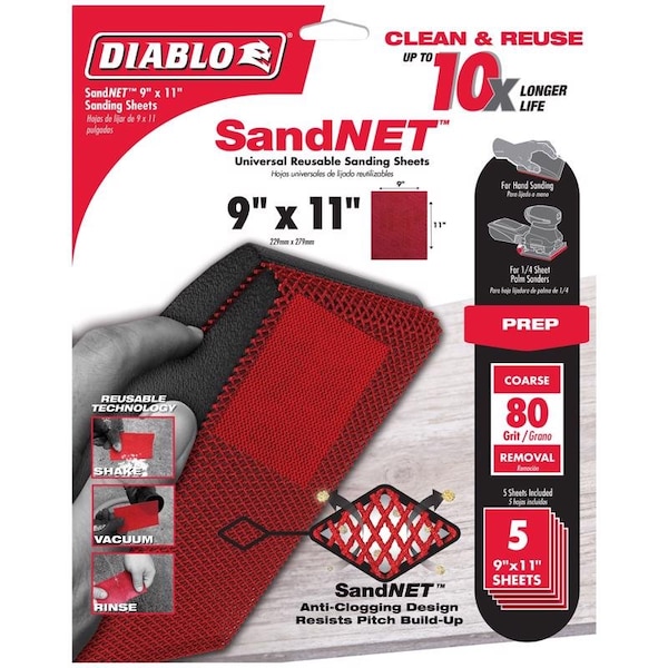 Diablo Diablo SandNet 11 in. L X 9 in. W 80 Grit Ceramic Sanding Sheet 5 pk DND911080H05G - main